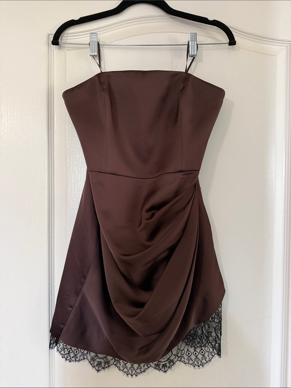 ARITZIA TEN Strapless Brown Cocktail Dress with Lace Trim